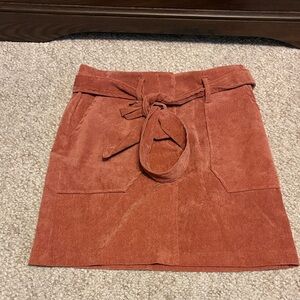 Corduroy Rust Mini Skirt with Tie Detail Size: S